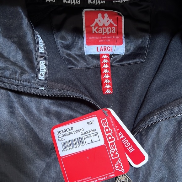 NWT! KAPPA mem's size L black with white egisto zippered track jacket with logo - Picture 7 of 11